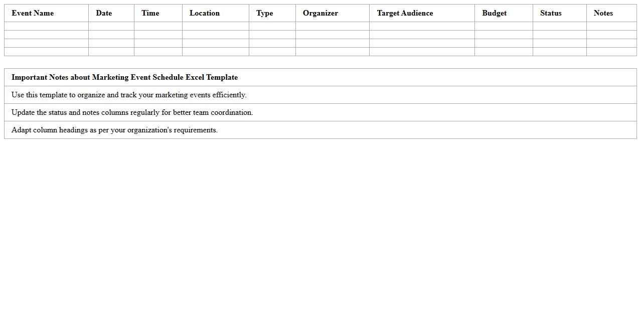 Marketing Event Schedule Excel Template