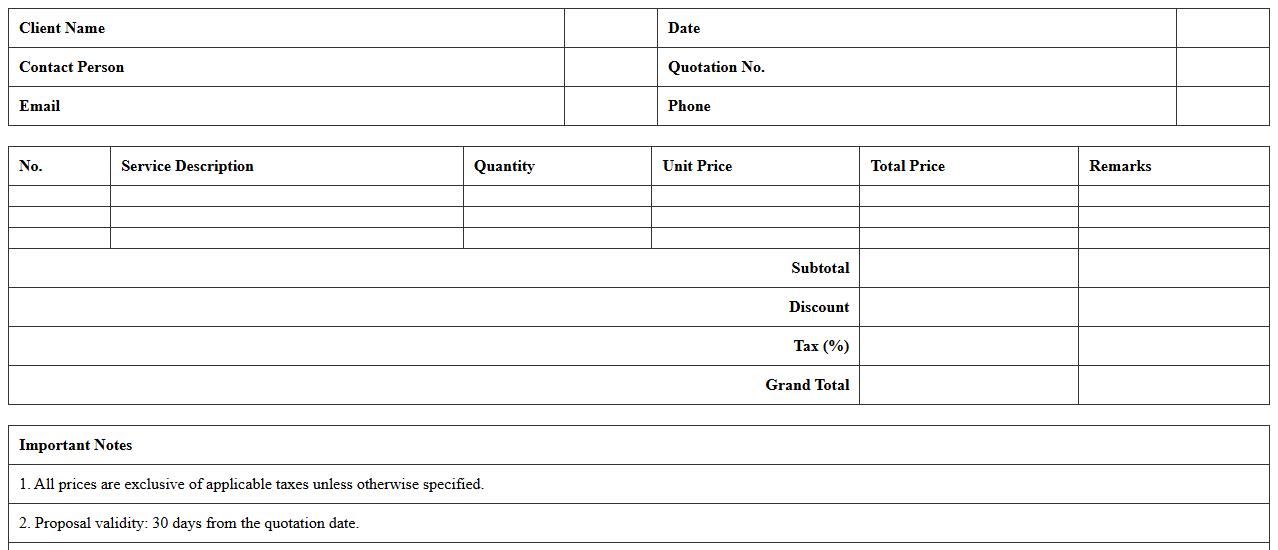 Marketing Services Quotation & Proposal Sheet