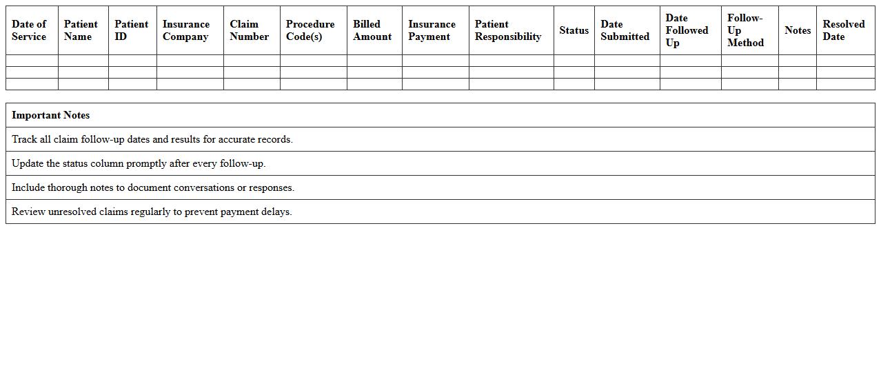 Medical Claims Follow-Up Excel Sheet for Practices