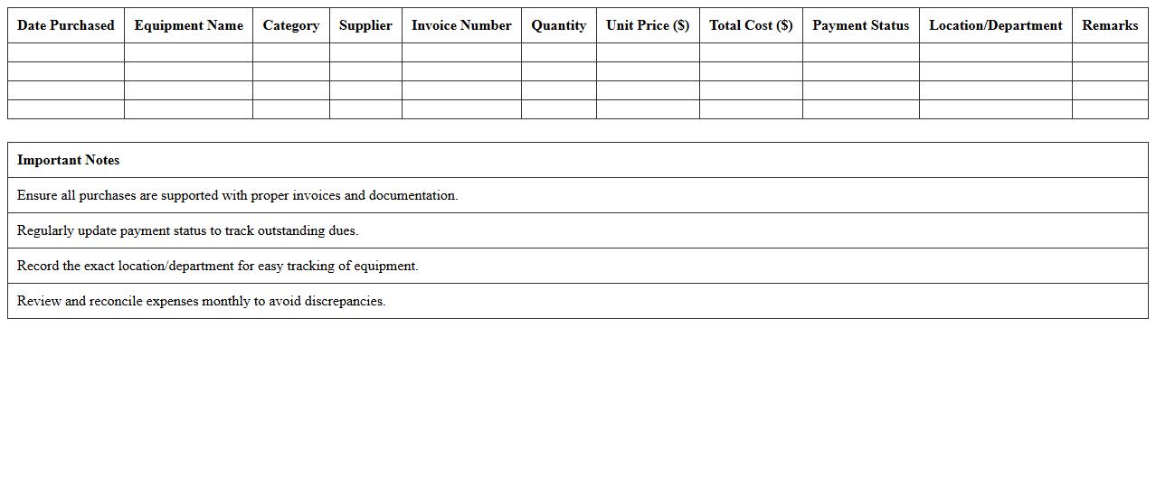 Medical Equipment Expense Tracker Spreadsheet