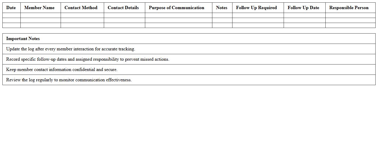 Member Communication Log Excel Template