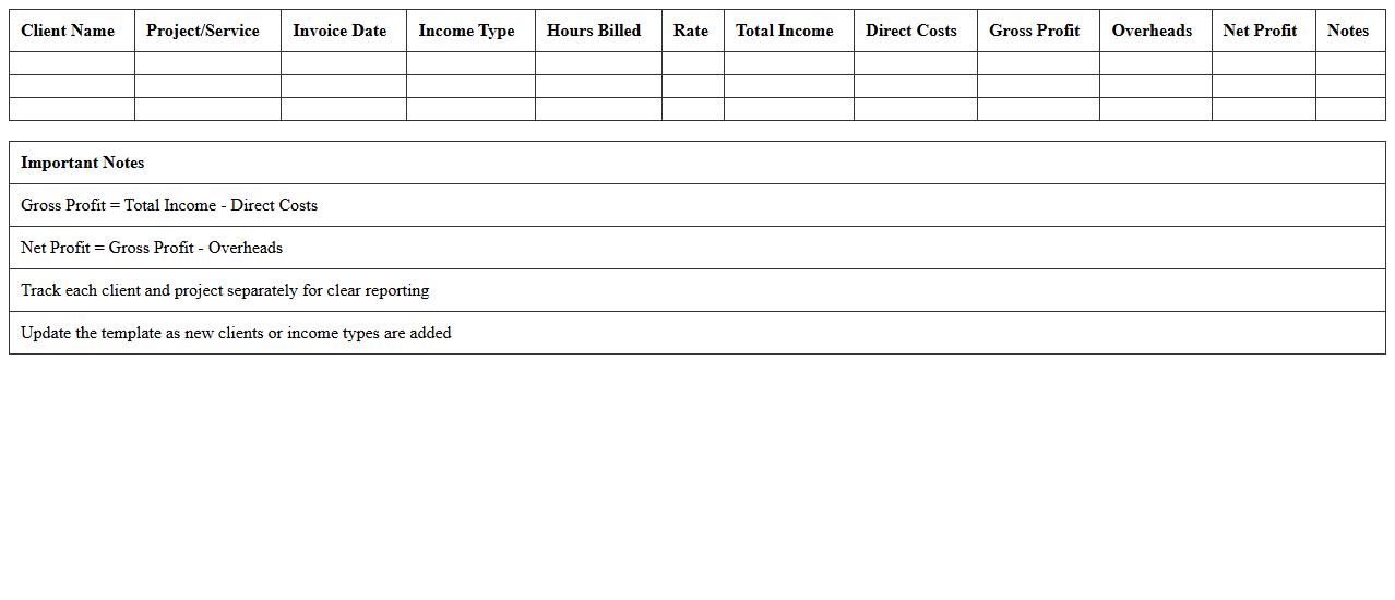 Multi-Client Consulting Income Statement Template