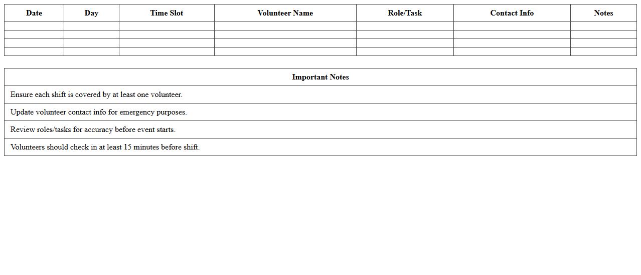 Multi-Day Event Volunteer Scheduling Excel Template