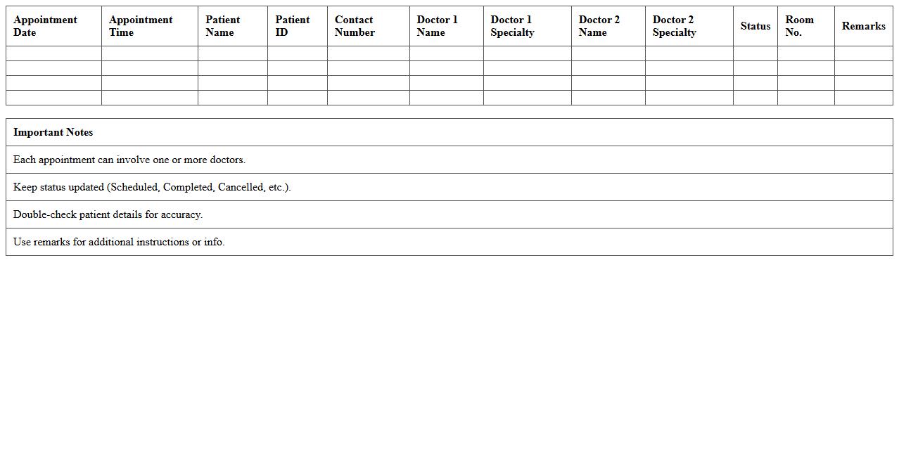 Multi-Doctor Appointment Excel Sheet