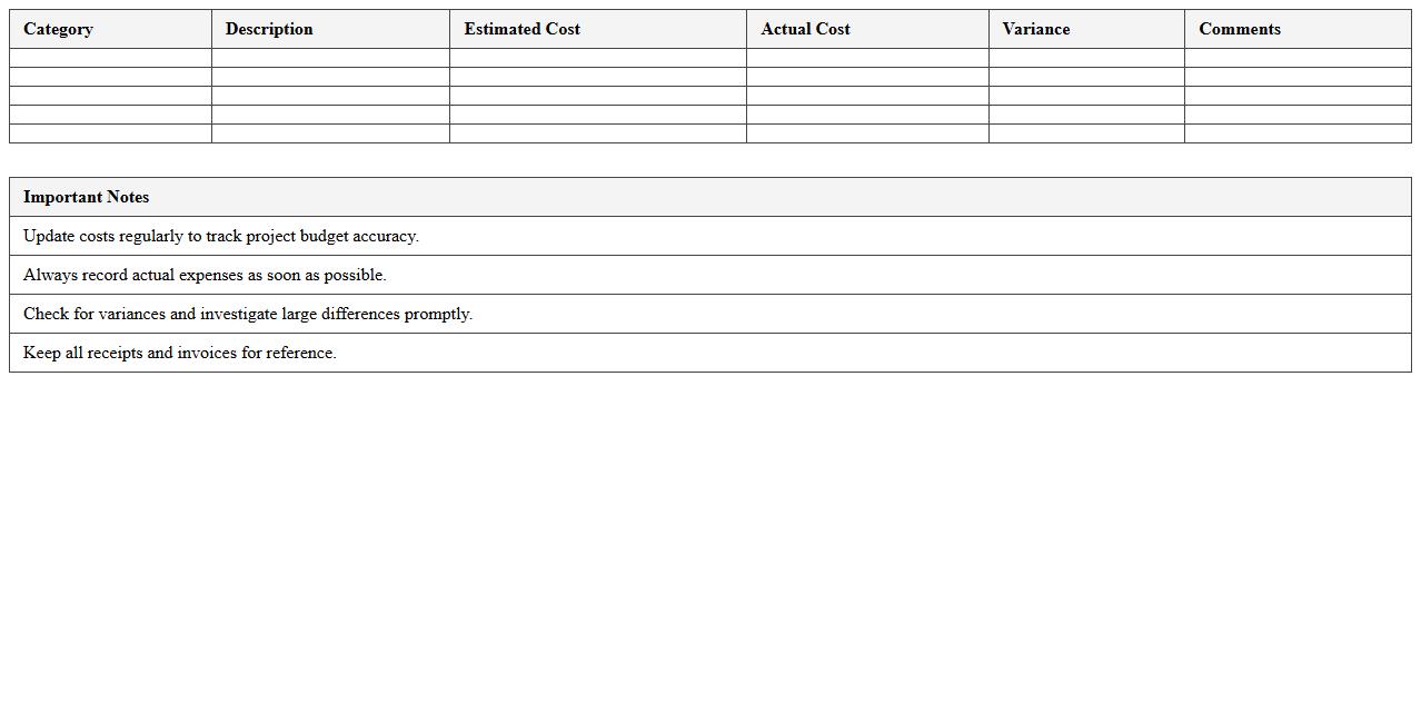 New Build Cost Management Spreadsheet Template