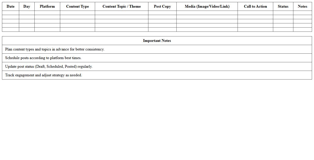 New Development Social Media Content Planner Excel Sheet