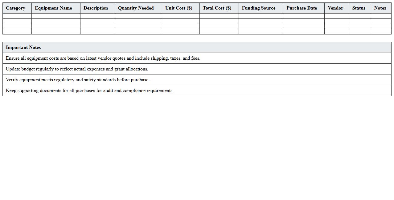 Non-Profit Medical Equipment Budget Planner