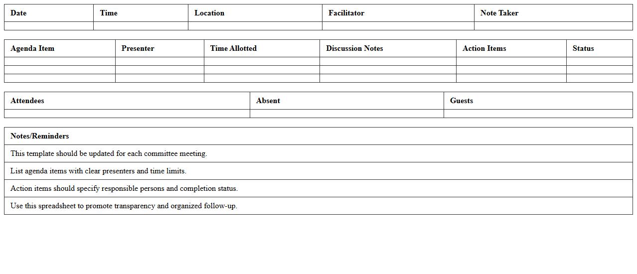 Nonprofit Advisory Committee Agenda Spreadsheet