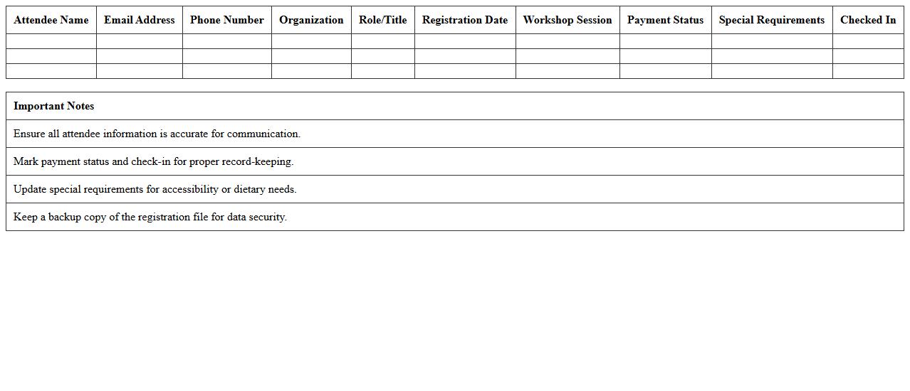 Nonprofit Workshop Attendee Registration Excel Template