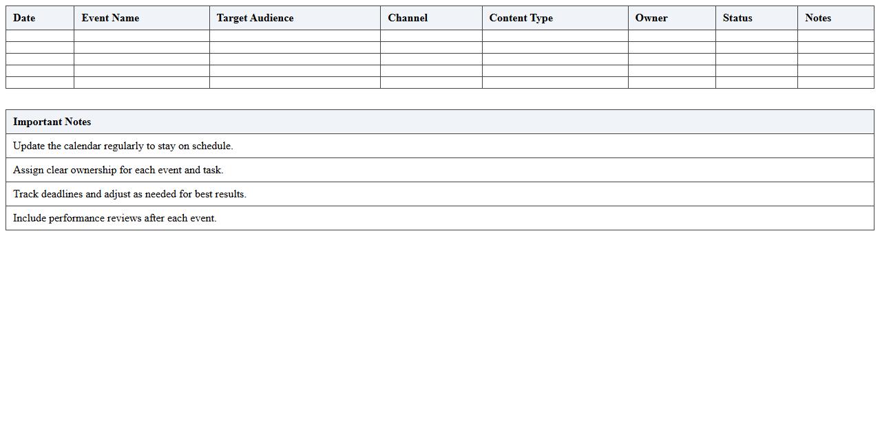 Online Event Marketing Calendar Spreadsheet
