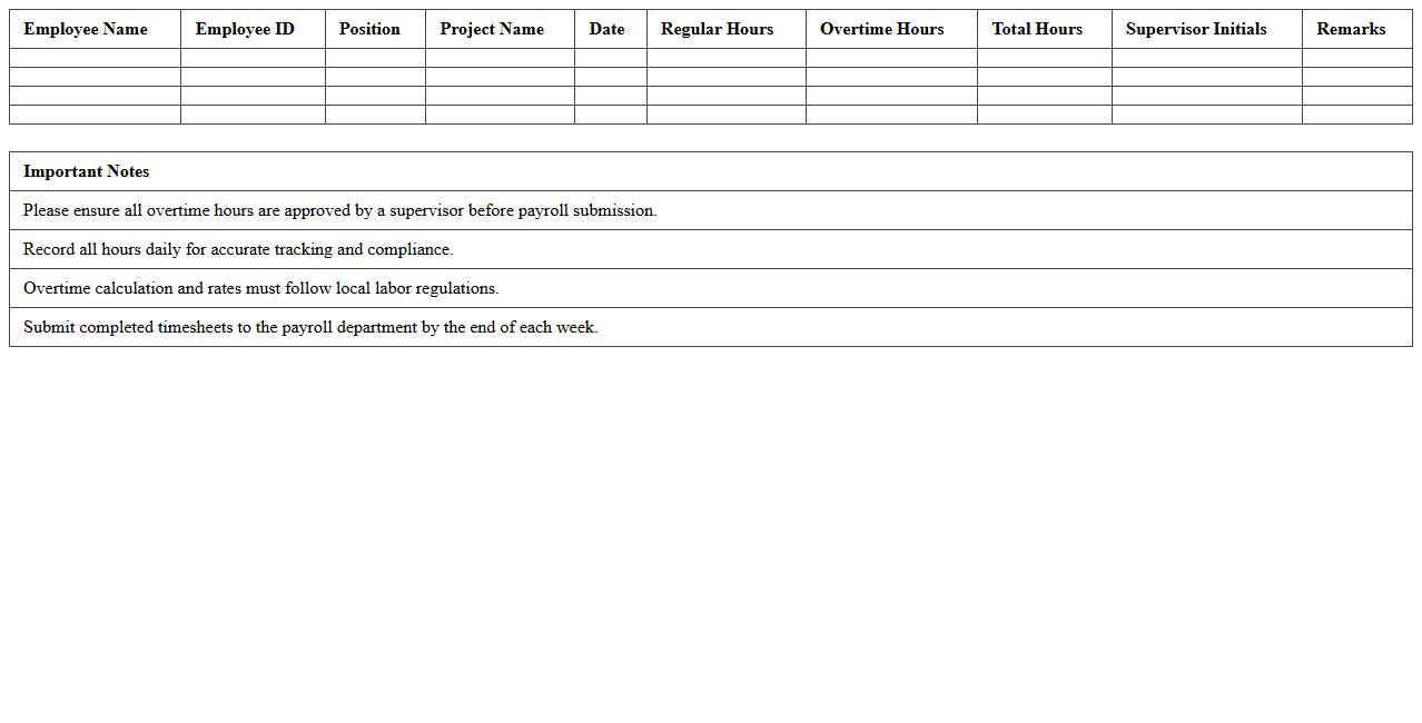 Overtime Tracking Timesheet for Construction Payroll