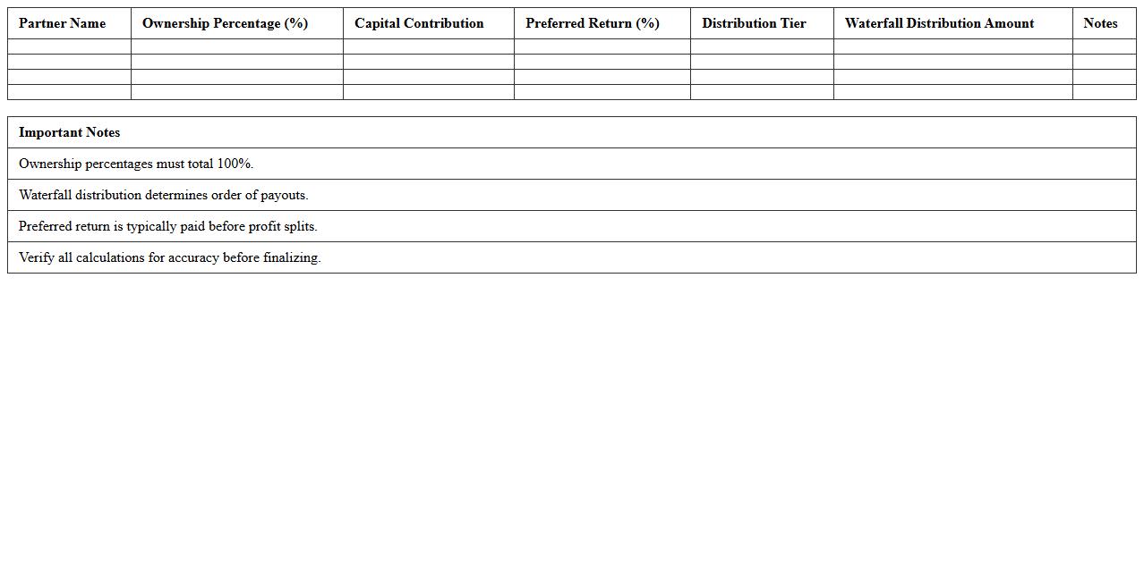 Partnership Ownership Percentage & Waterfall Calculation Excel
