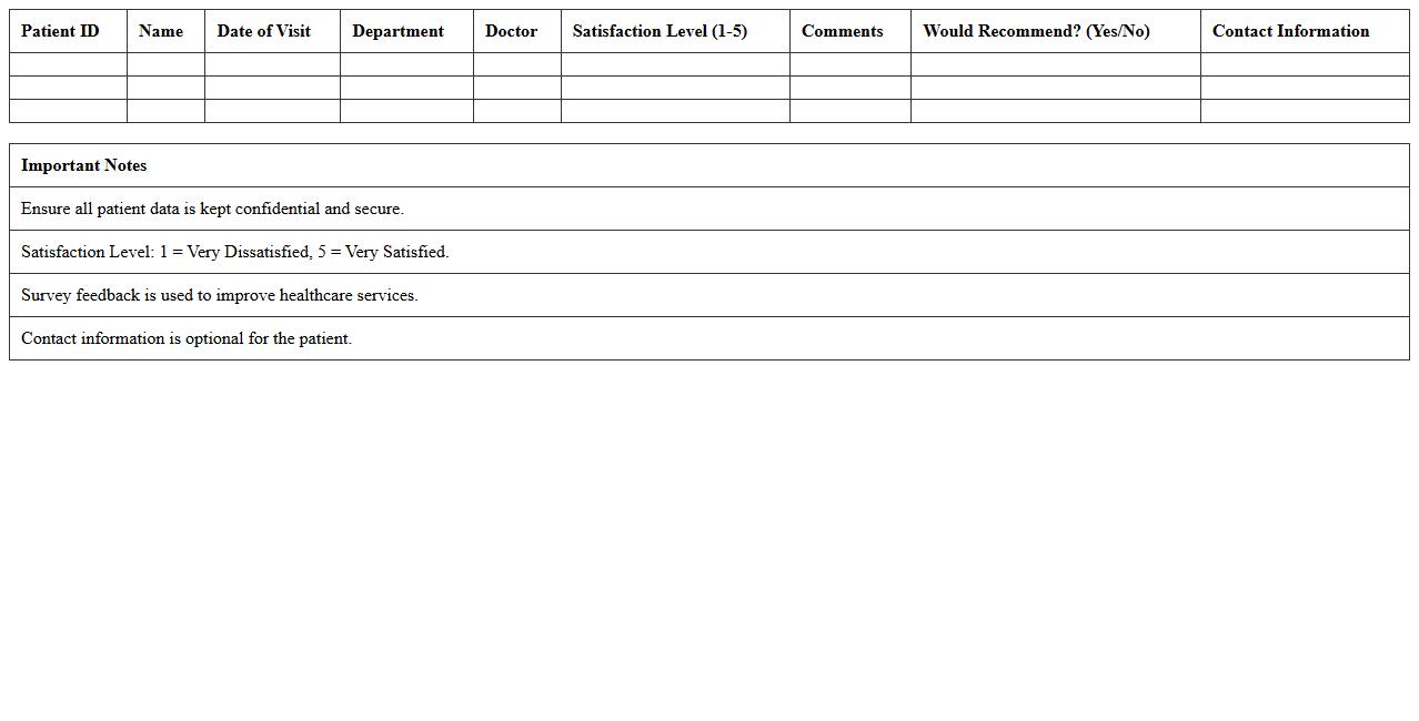 Patient Satisfaction Survey Results Sheet