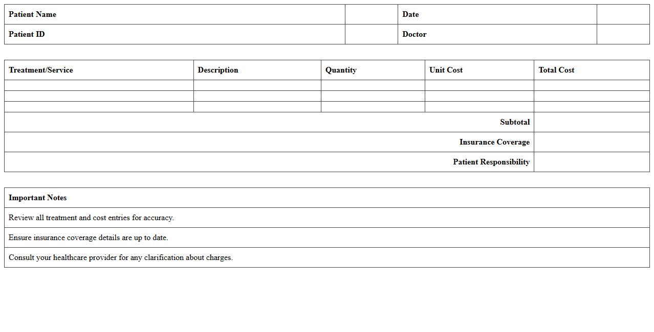 Patient Treatment Cost Breakdown Excel Template