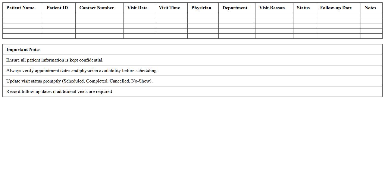Patient Visit Scheduling and Tracking Excel Template