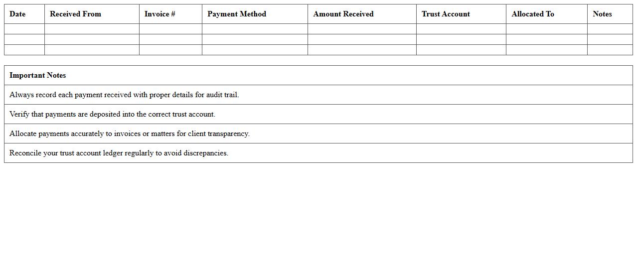 Payment Received and Trust Account Tracker