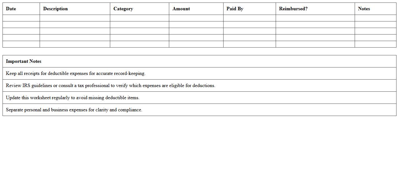 Personal Deductible Tracking Excel Worksheet