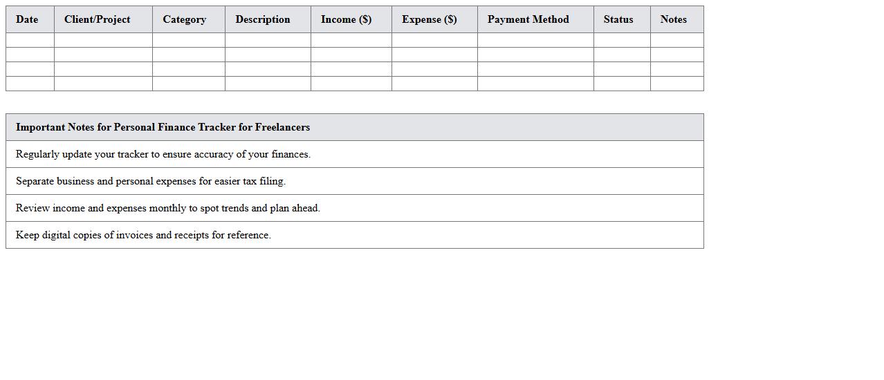 Personal Finance Tracker for Freelancers Excel