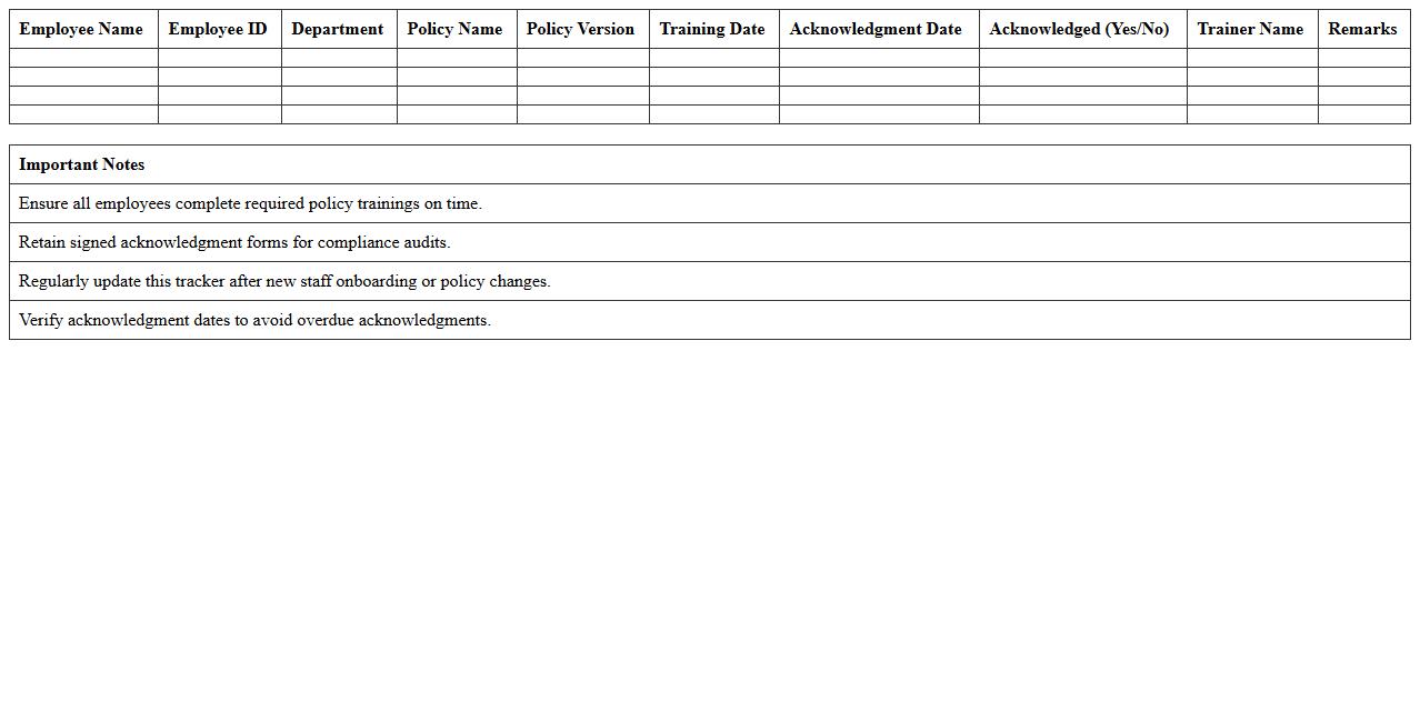 Policy Training and Acknowledgment Excel Tracker