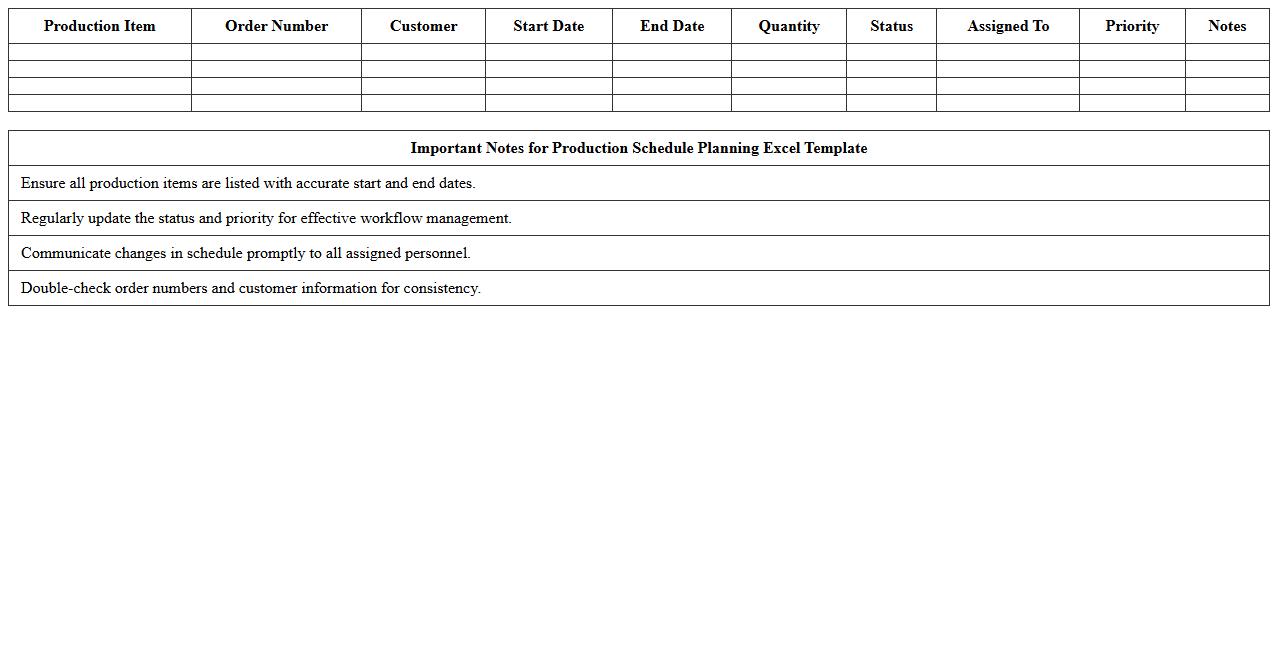 Production Schedule Planning Excel Template