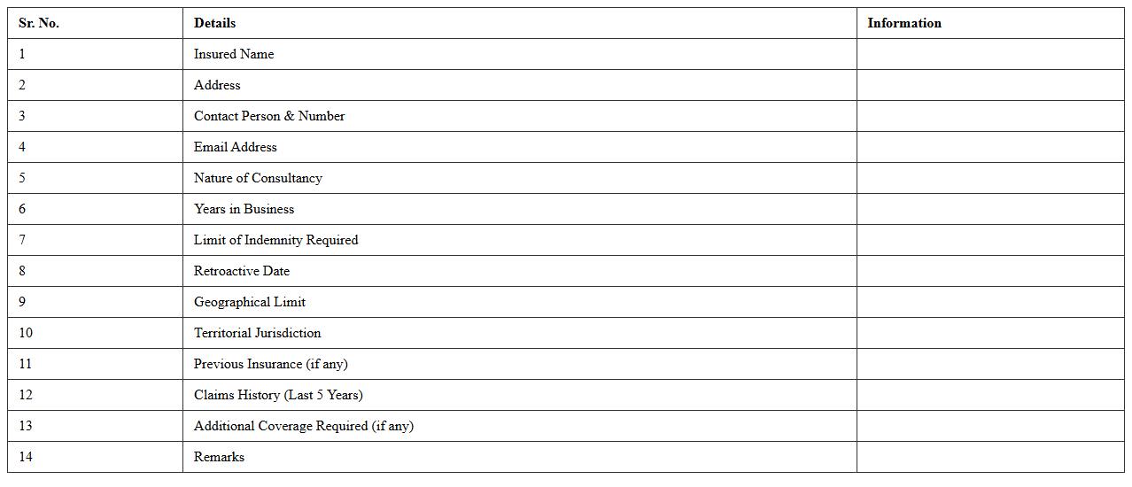 Professional Consultant Insurance Proposal Excel Format