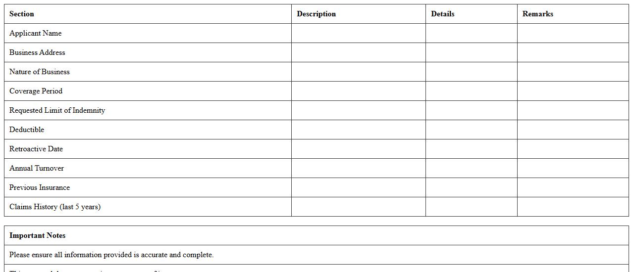 Professional Liability Insurance Proposal Excel