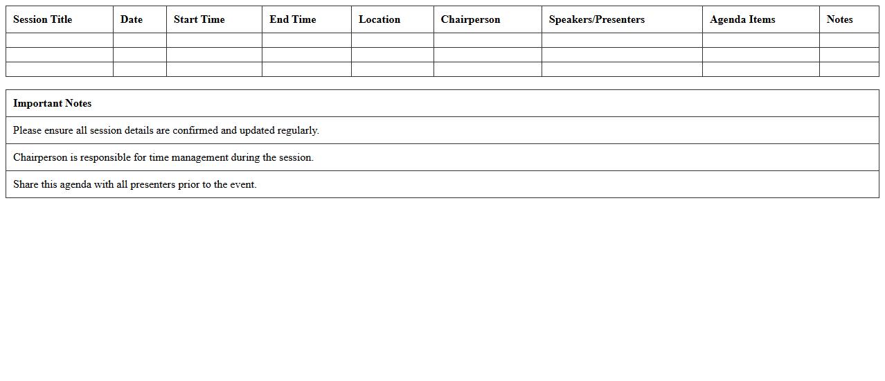 Program Committee Session Agenda Excel Template