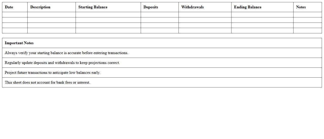 Projected Bank Balance Calculator Excel
