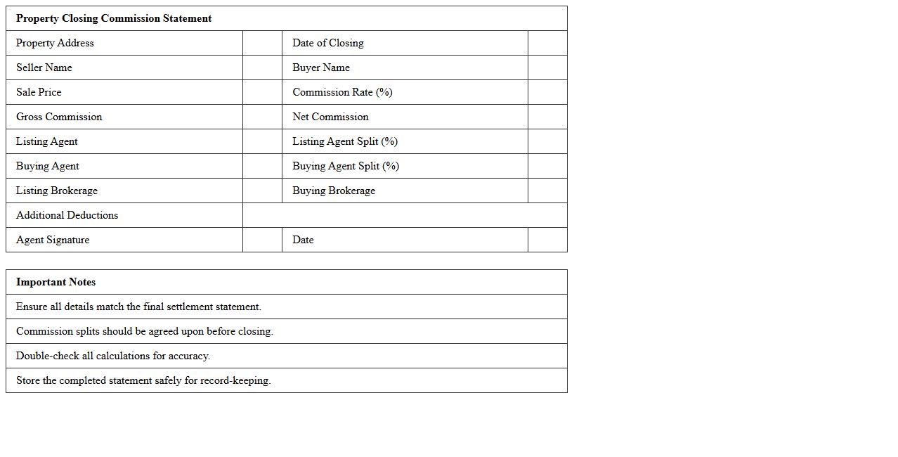 Property Closing Commission Statement Excel