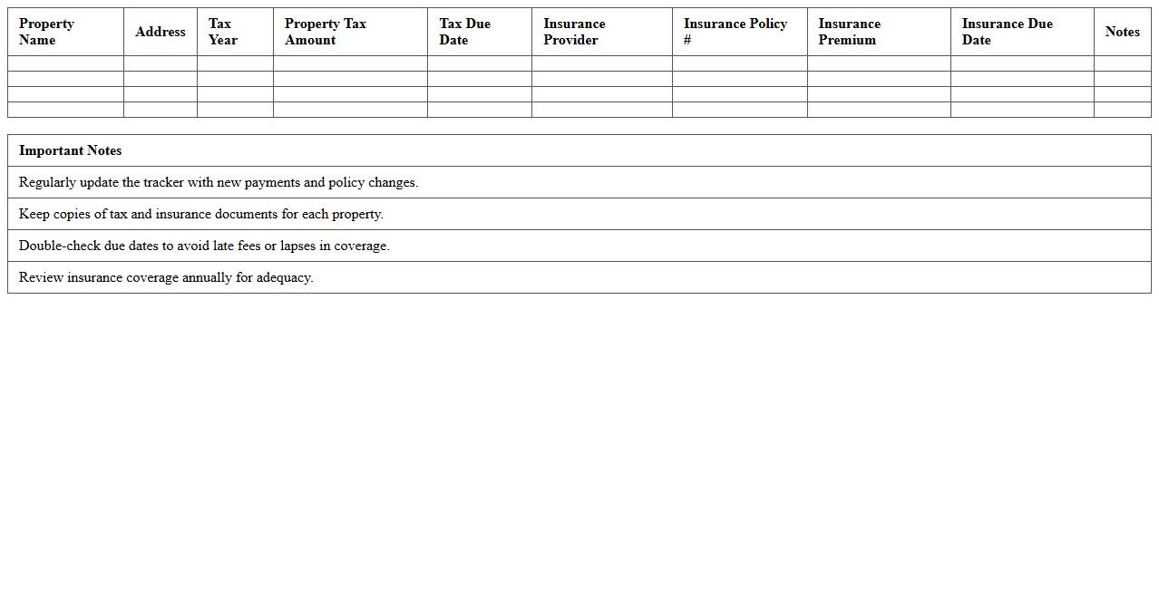 Property Tax and Insurance Tracker Excel Template