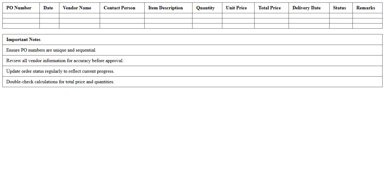Purchase Order Management Excel Template