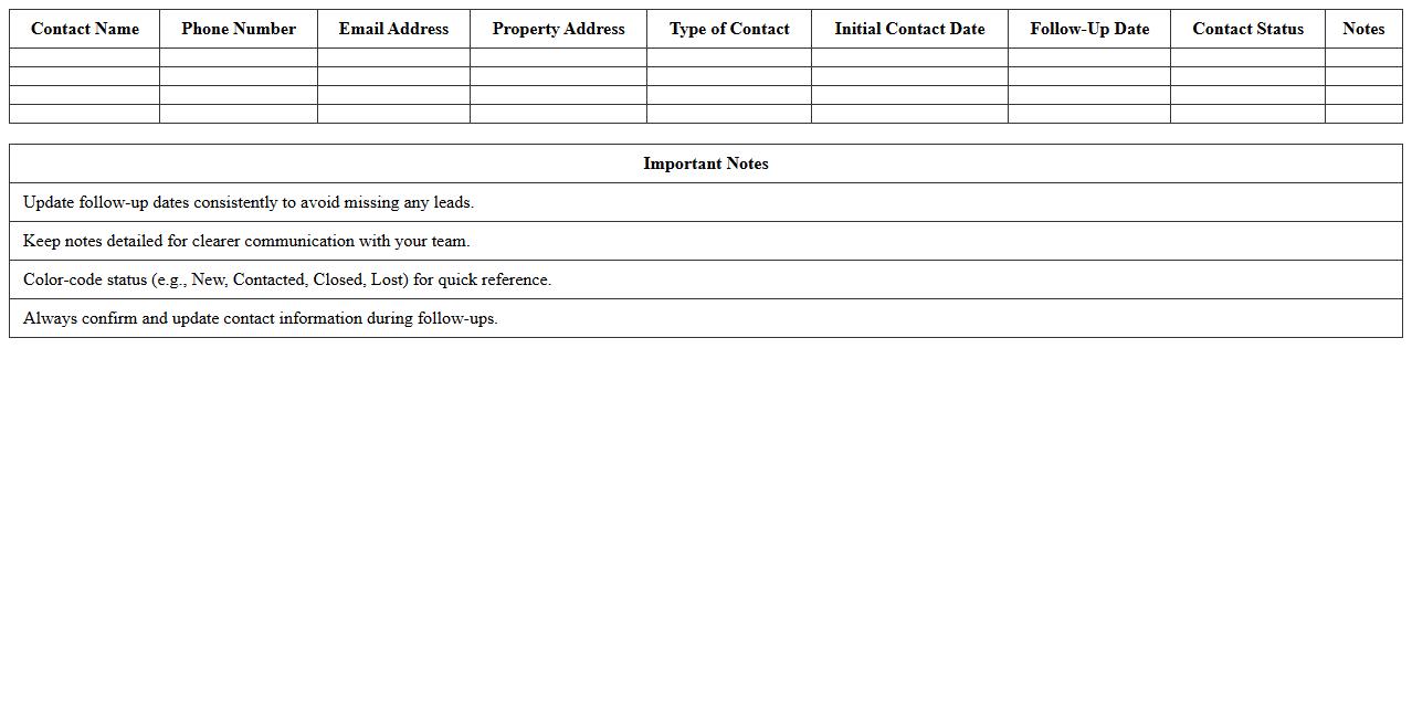 Real Estate Contact Follow-Up Tracker Excel