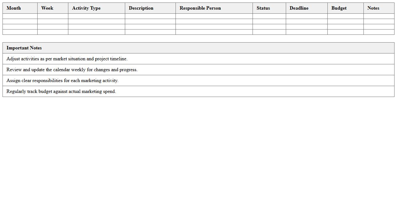 Real Estate Project Launch Marketing Calendar Excel Template