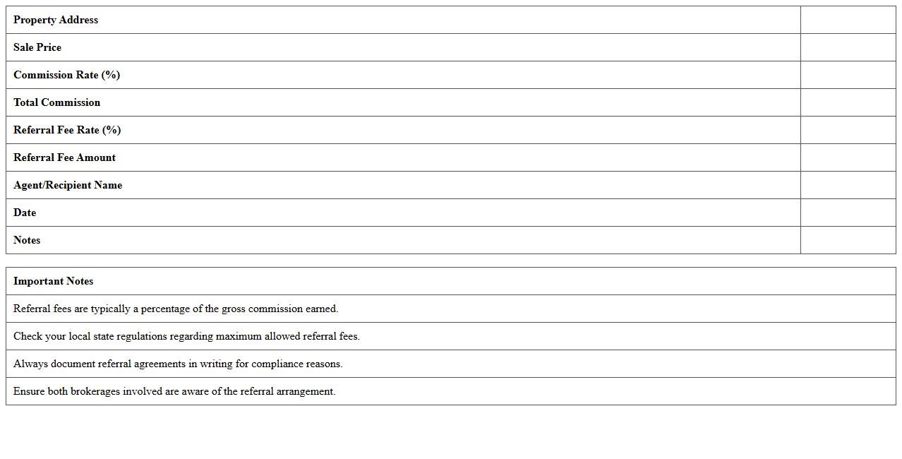 Real Estate Referral Fee Calculator Template