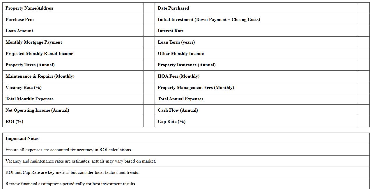 Real Estate ROI Calculation Spreadsheet