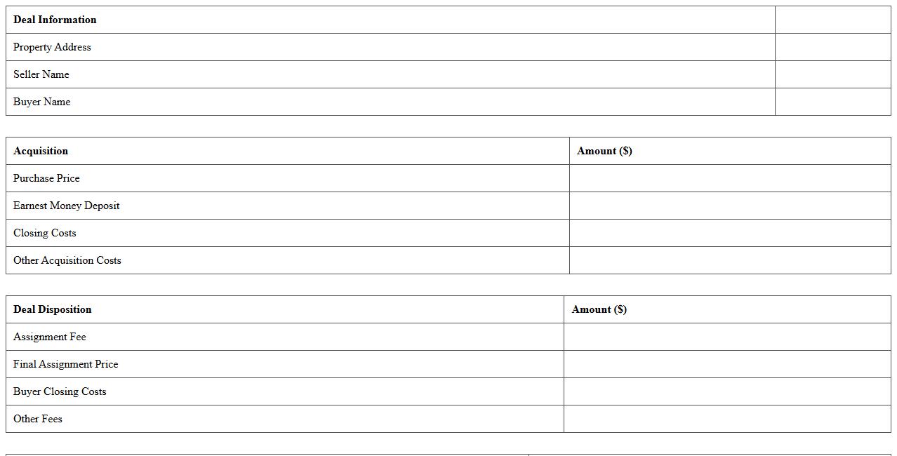 Real Estate Wholesale Profit Projection Spreadsheet