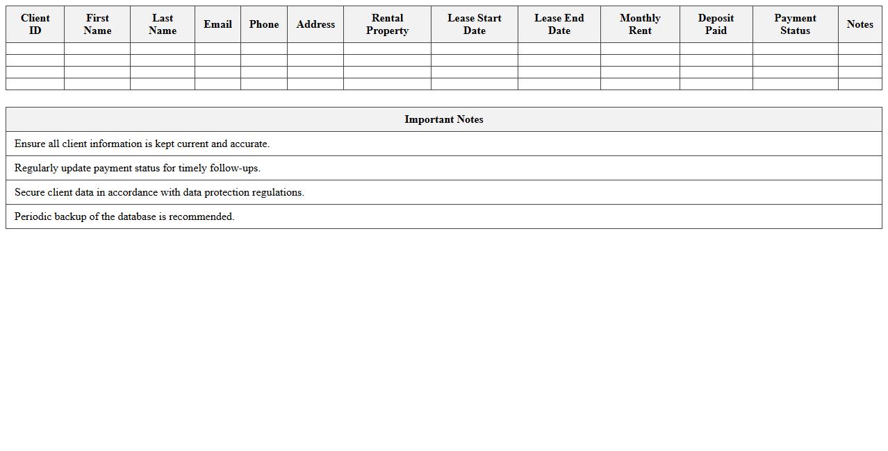 Rental Client Database Management Excel Template