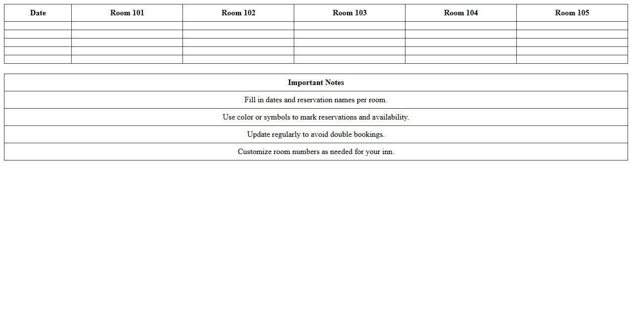Reservation Calendar Template for Inns
