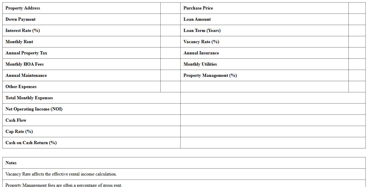 Residential Property Investment Analysis Spreadsheet