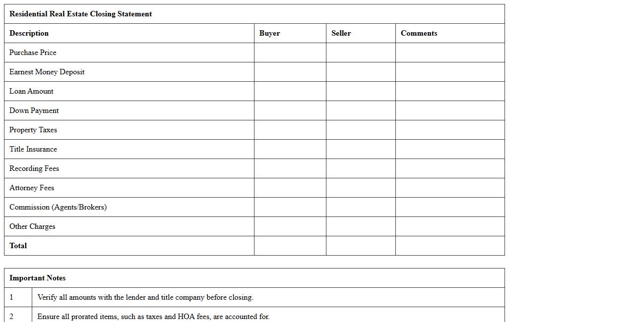 Residential Real Estate Closing Statement Excel Template
