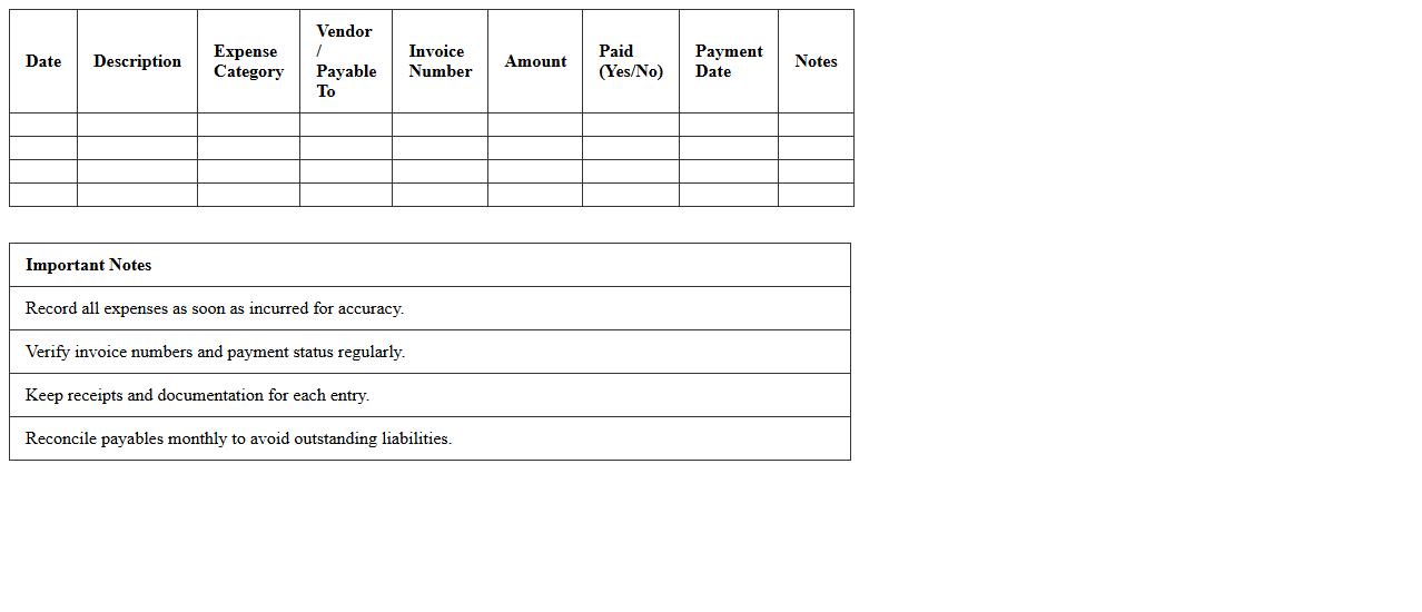 Retail Expense and Payables Statement Excel Template
