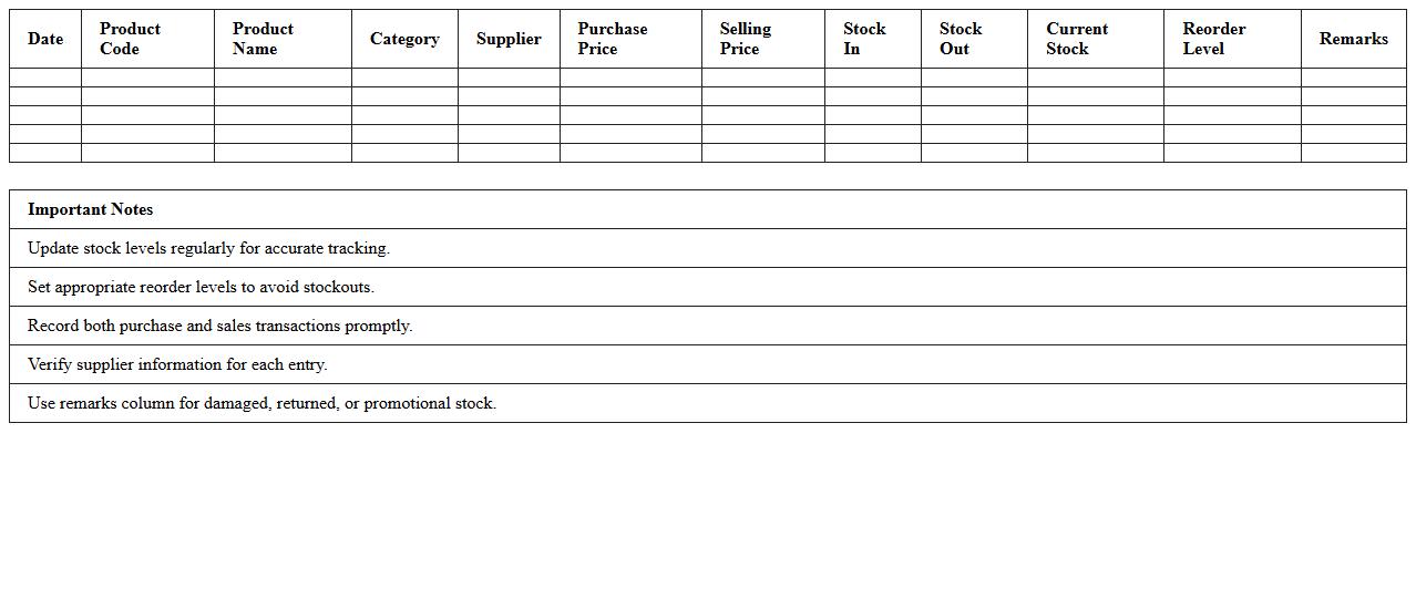 Retail Stock Control Excel Template for Small Stores
