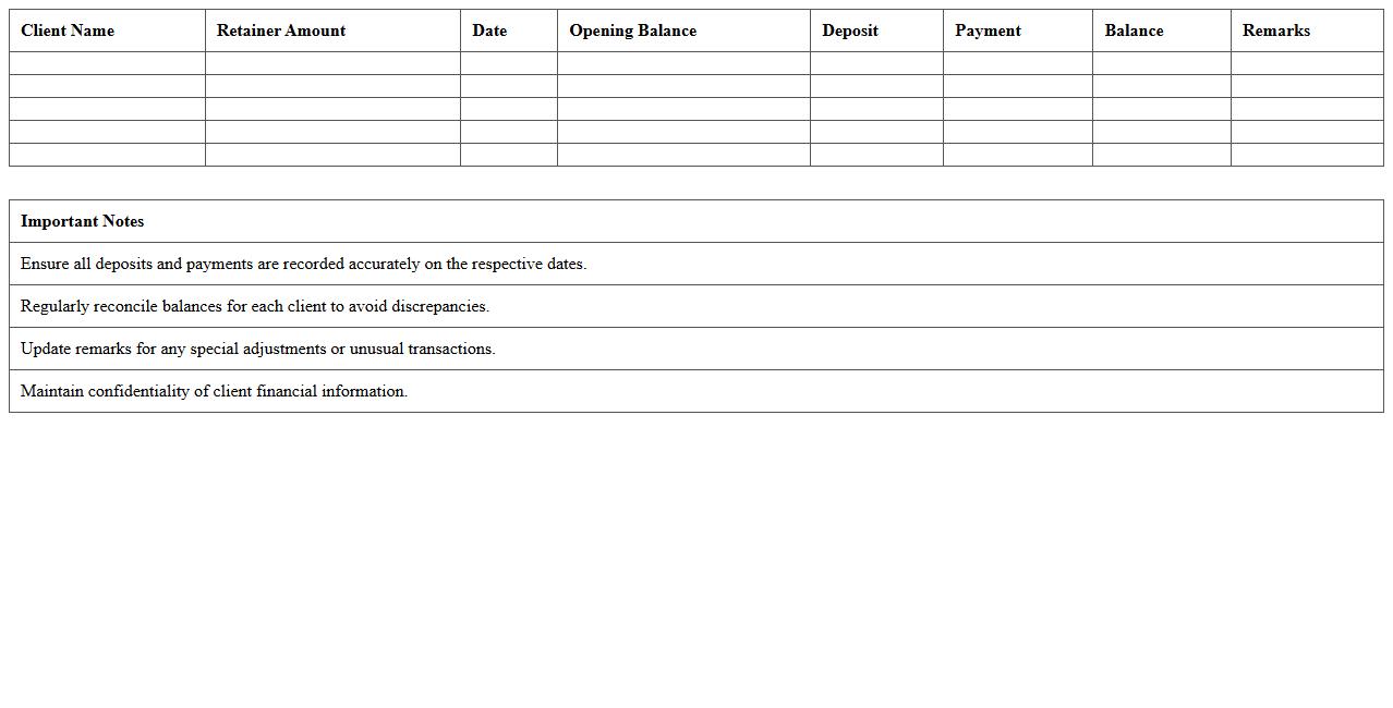 Retainer Balance Management Sheet