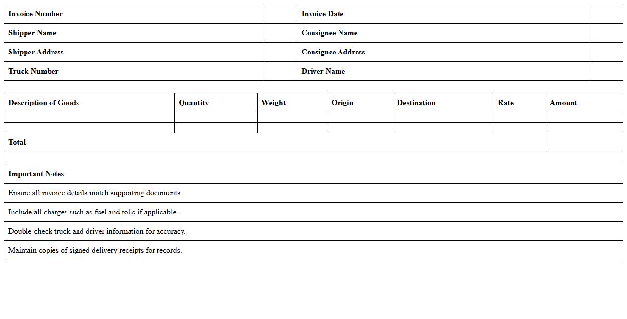 Road Freight Invoice Excel Template for Trucking