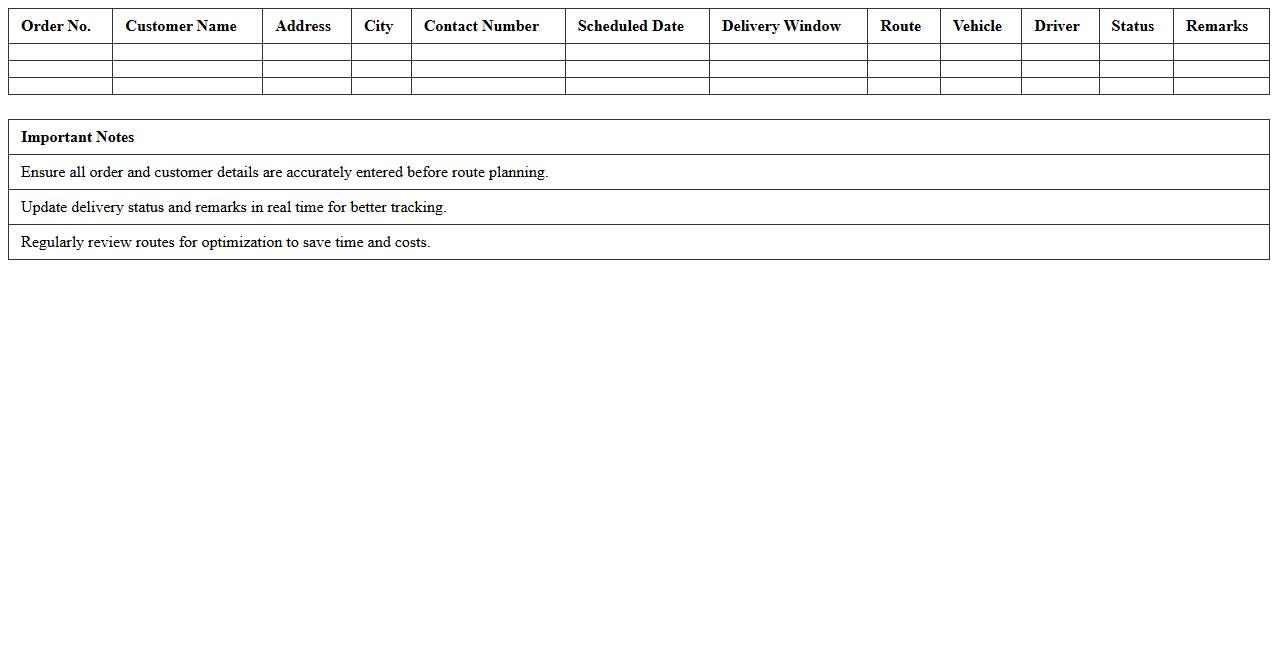 Route-by-Order Dispatch Planning Excel Template