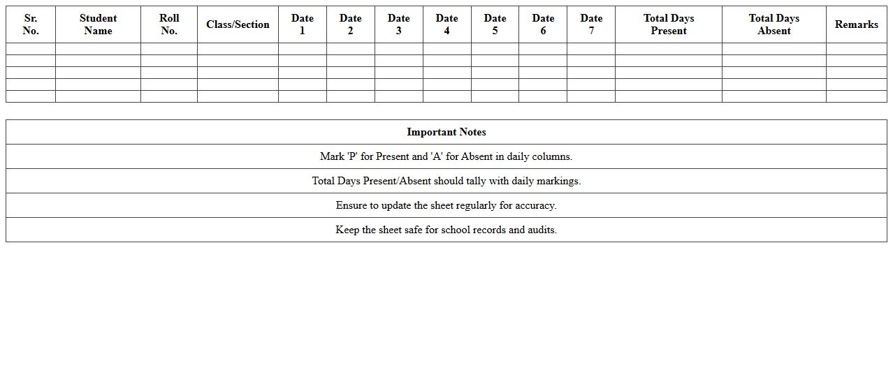 School Attendance Sheet Excel Format