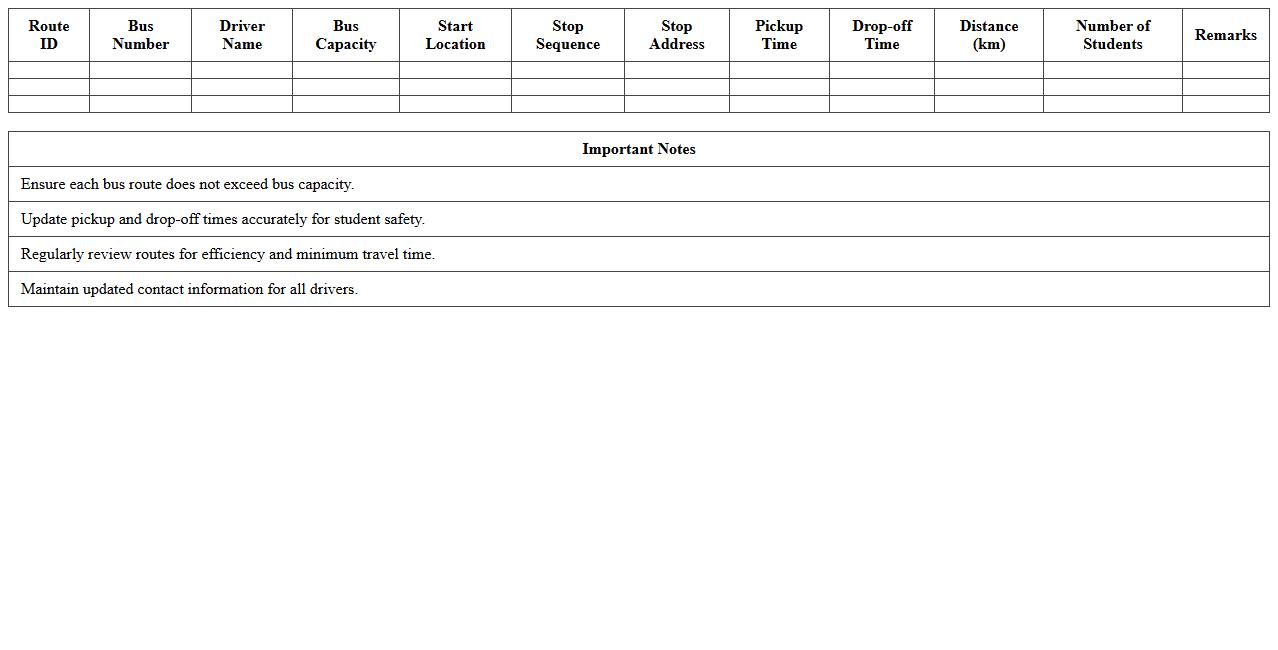 School Bus Route Optimization Excel Template