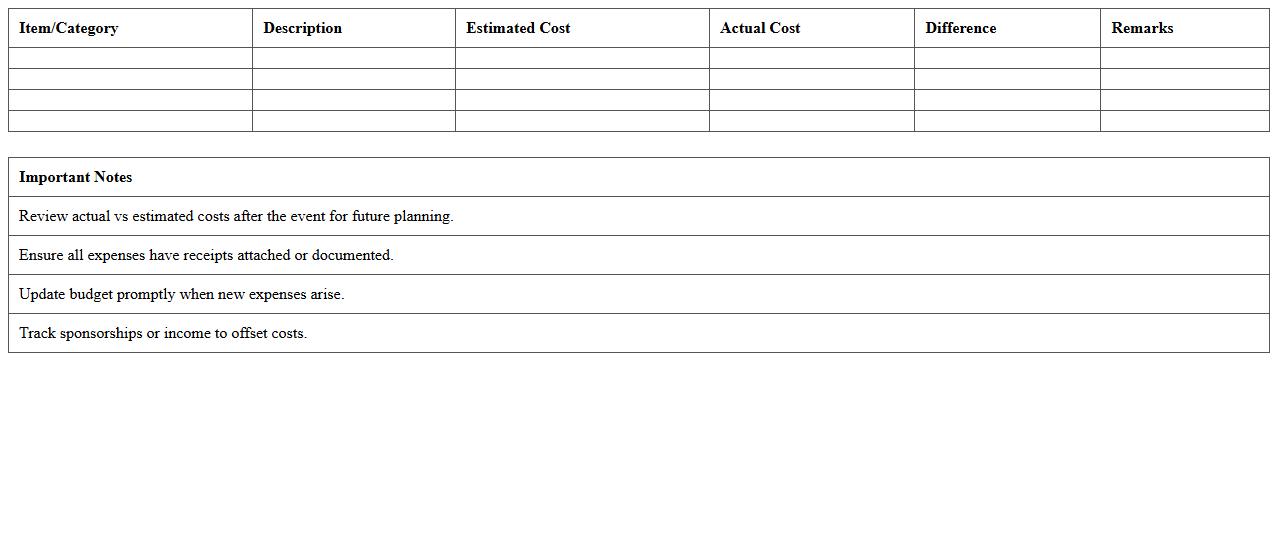 School Event Budget Management Excel Template