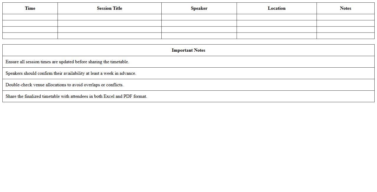 Seminar Event Timetable Excel Template