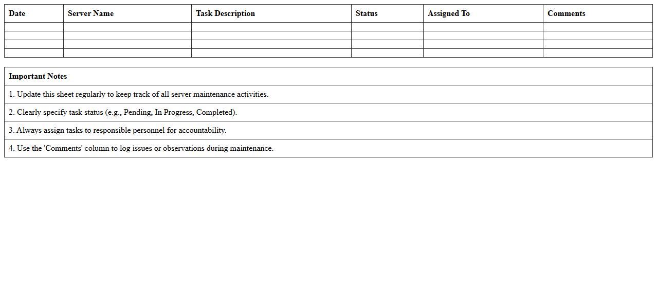 Server Maintenance Task Tracker Excel Sheet